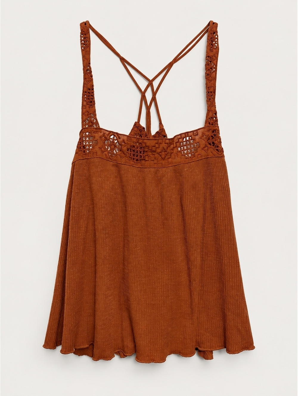 Rust Lace Trim Strappy Babydoll Tank Top